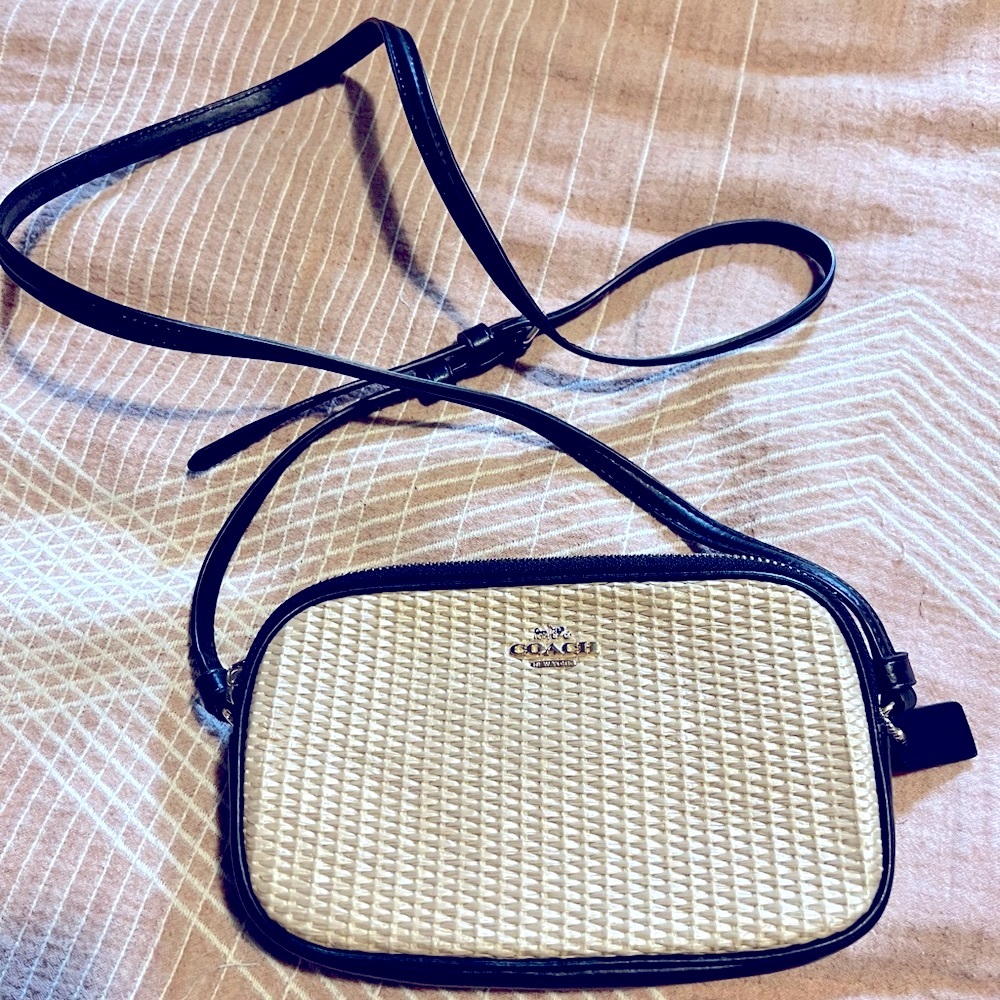 Coach Outlet Mini Straw Leather Camera Bag